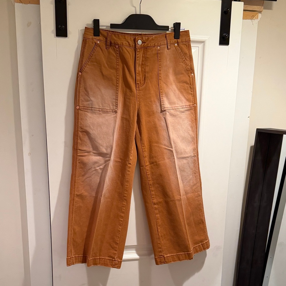 Cute Softfaded Syretchy High-Rise Wide-Leg Jeans in Caramel Brown